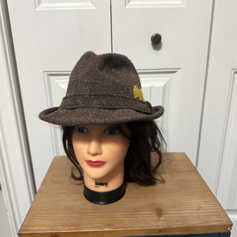 Vtintage Country Gentleman Tweed Wool Fedora Lined Hat 7 1/4 Brown